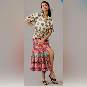 By Anthropologie Mixed Print Buttondown Maxi Dress